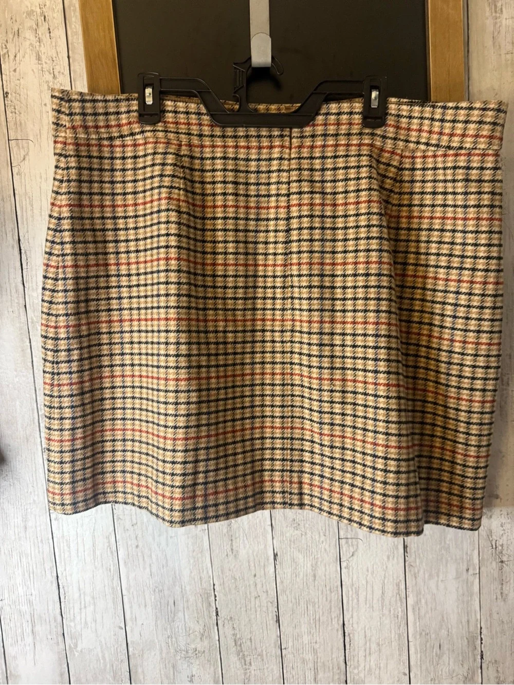 J. Crew Factory Wool Blend Mini Skirt Houndstooth Tan Plaid 20 Academia Preppy